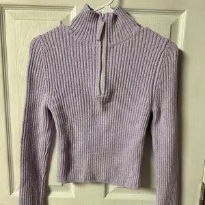aerie Ribbed Half-Zip Mock Neck Sweater - Light Lavender